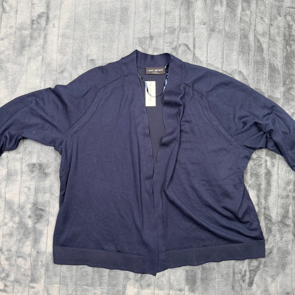 Lane Bryant Navy Blue Open Front Cardigan Sweater Pointelle Knit 18/20 NWT 9264